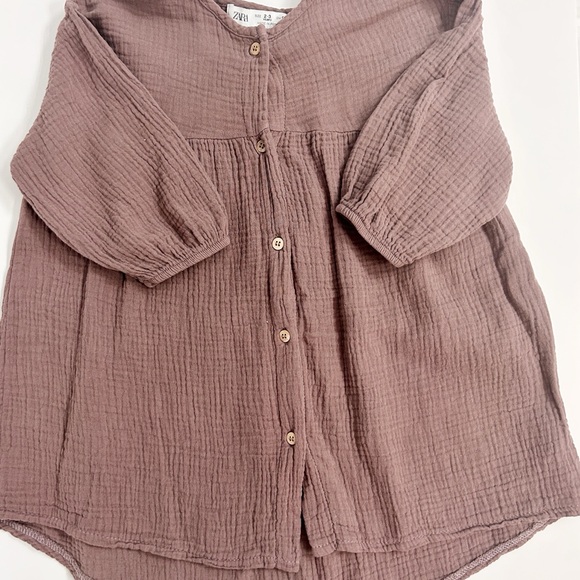 ZARA Kids Muted Mauve Muslin Cotton Button-Down Dress - Size 2-3Y - Picture 2 of 3